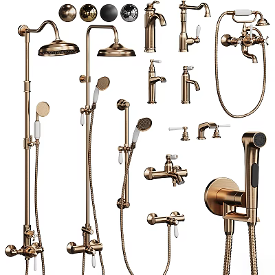 Shower Faucet Components With Rainfall Head Handheld Sprayer And Taps Brass Finish Modern Bathroom Fixtures 3d model