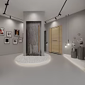 Modern Door Showroom Interior With Various Door Designs Decorative Pillar And Pebbles