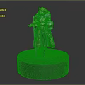Game Movie Character Armored Figure With Red Headdress Blue Robe Holding Sword Shield Round Base