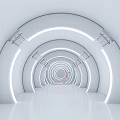 Modern Exhibition Hall with Circular Arches White Interior Embedded Lighting and Tunnel Like Structure