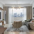 Modern Living Dining Room Interior Design With Sofa Coffee Table Dining Set And Chandelier