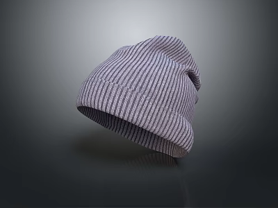 Warm Purple Striped Knitted Beanie on Gray Background with Soft Knit Texture 3d model