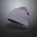 Warm Purple Striped Knitted Beanie on Gray Background with Soft Knit Texture