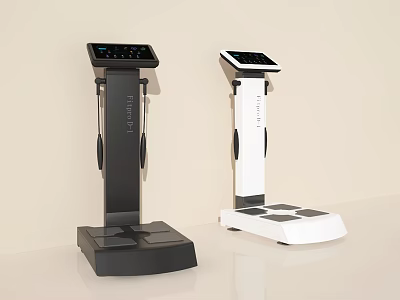 Modern Standing Medical Body Analysis Devices with Digital Screens and Black White Design 3d model
