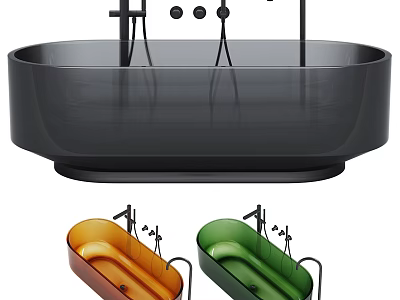 Modern Freestanding Bathtub in Black Orange Green with Sleek Faucet Design for Bathroom Interior 3d model
