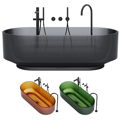 Modern Freestanding Bathtub in Black Orange Green with Sleek Faucet Design for Bathroom Interior 3d model
