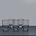 Display Shelves With Transparent Glass Cups Arranged On Gray Background