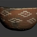 Handmade Decorative Bowl as Functional Household Item Featuring White Geometric Patterns and Brown Black Hues