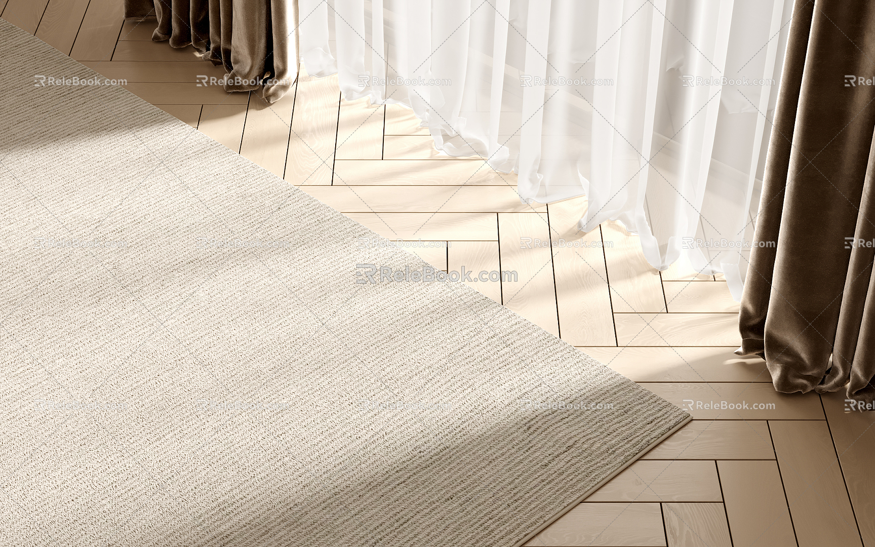 Modern Square Carpet Carpet Wood Floor Curtain Gauze Curtain 3d model