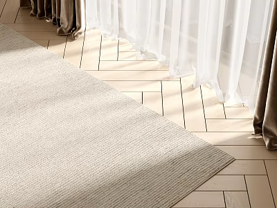Light Beige Square Area Rug on Wooden Floor with Curtains 3d model