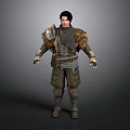 Man In Fantasy Warrior Armor With Fur Trimmed Shoulders And Leather Belt