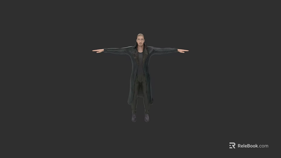 Game and Movie Character Male with Dark Long Coat Arms Outstretched Gray Background 3d model 