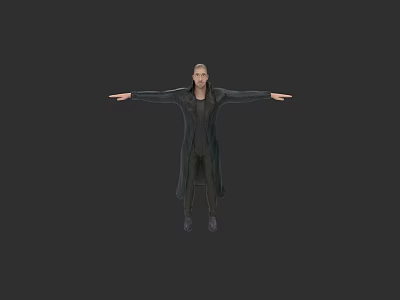 Game and Movie Character Male with Dark Long Coat Arms Outstretched Gray Background 3d model