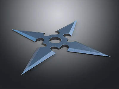 The Shuriken Weapon With Four Sharp Metal Blades And Circular Center Hole On Dark Background 3d model