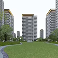Modern High Rise Residential Building with Lush Green Lawn and Trees in Surroundings