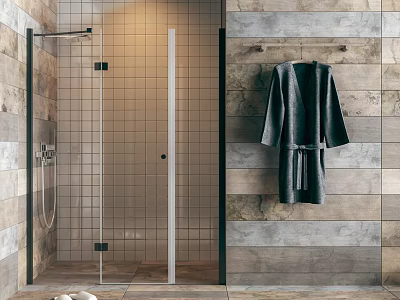 Modern Bathroom Interior Design With Glass Shower Partition Stone Wall And Bathrobe 3d model