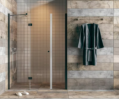 Modern Bathroom Interior Design With Glass Shower Partition Stone Wall And Bathrobe 3d model