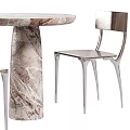 Modern Marble Dining Table and Silver Metal Chair Set With Pedestal Base Design
