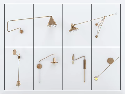 Modern Wall Sconces With Various Minimalist Designs And Metallic Structures 3d model