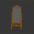 Ornate Orange Standing Mirror For Home Living With Decorative Frame And Wheels