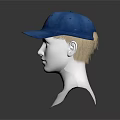 Blue Baseball Cap With Brown Logo Displayed On White Mannequin Head