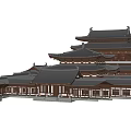 Traditional Chinese Ancient Architecture With Multi Story Pavilion Tiled Roofs And Wooden Courtyard
