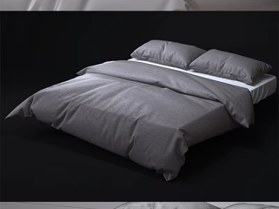 Modern Double Bed With Gray Duvet White Sheets And Soft Pillows 3d model