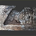 Ancient Building Ruins With Stone Wall Structure Excavation Rubble And Protective Rails