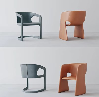 Modern Leisure Chairs In Gray And Brown With Unique Geometric Backrest Design 3d model