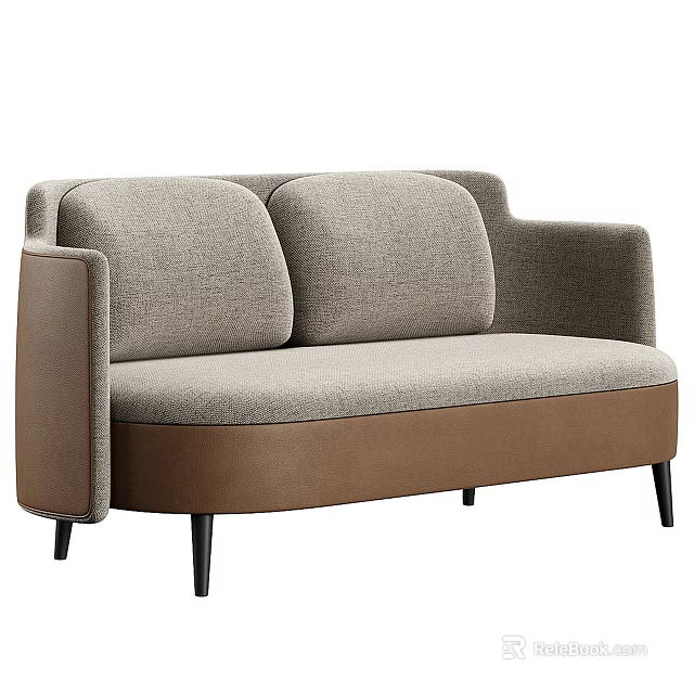 Modern Two Seater Sofa With Gray Fabric Upholstery And Brown Wooden Legs 3d model 