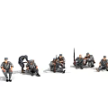Small Human Figures In Gray Uniforms Sitting And Bending In Resting Scene