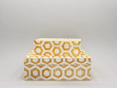 Decorative Ornament Set with Stacked Boxes Gold Hexagonal Patterns on White Base 3d model