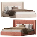 Modern Double Beds with Beige and Pink Headboards Soft Pillows and Cozy Blankets