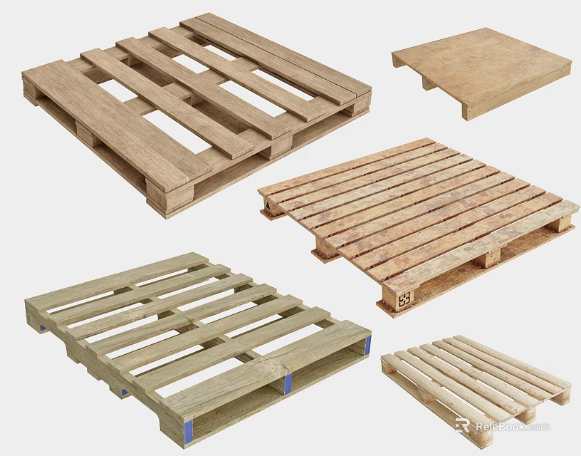 Industrial Equipment Featuring Various Wooden Pallets For Logistics And Storage 3d model 
