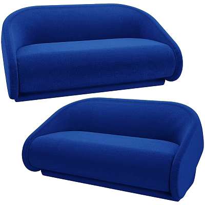 Blue Sectional Sofa Set With Modern Curved Design And Soft Fabric Upholstery 3d model