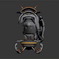 Sci Fi Metallic Vehicle With Orange Accents Black Seat And Ski Runners