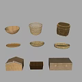 Woven Storage Baskets Various Styles for Home Organization Round Square and Lidded Designs 3d model