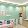 Hospital Ward With Light Green Walls Large Window Gray Curtains Two Beds And Decorative Paintings