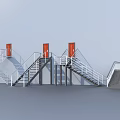 Various Staircase Designs Featuring Red Doors Metal Railings And Different Structures 3d model