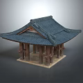 Traditional Asian Pavilion With Curved Overhanging Eaves Dark Tile Roof And Wooden Columns