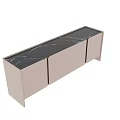Sleek Modern TV Stand Design With Light Colored Cabinet Doors And Storage Space