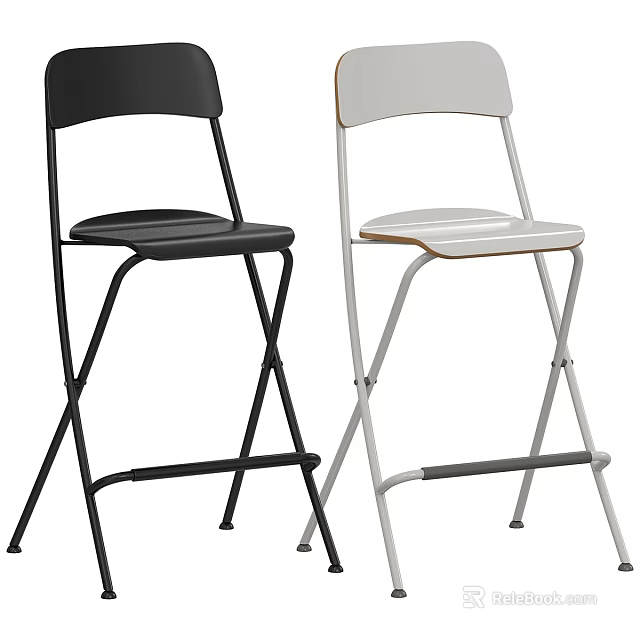 Two Modern Folding Bar Stools in Black and White Design for Kitchen 3d model 