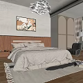 Modern Bedroom Interior Design With Wooden Headboard White Chandelier And Light Colored Rug