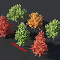 High Definition Seasonal Arbor Trees with Various Colored Leaves Model Collection 3d model