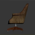 Vintage Quilted Upholstered Armchair With Curved Armrests Wooden Base And Wheels