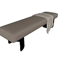 Modern Beige Padded Bench With Black Legs And Light Gray Blanket