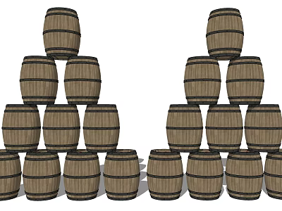 Sturdy Stacked Wooden Barrels For Practical Household Storage And Decorative Use 3d model