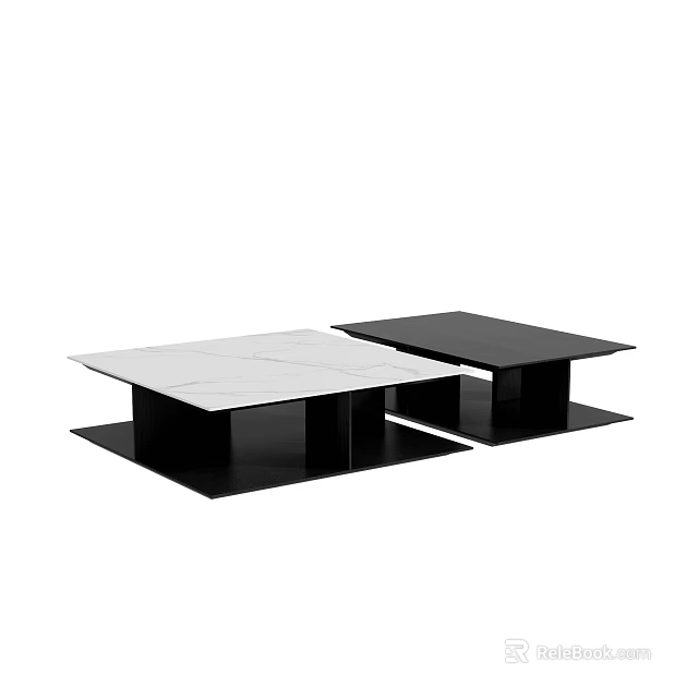Modern Black And White Coffee Table With Double Layer Design And Marble Top 3d model