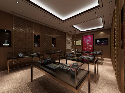 Luxury Jewelry Store Interior Design With Glass Display Cases And Exquisite Jewelry Exhibits 3d model