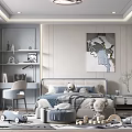 Modern Kids Bedroom With Soft Tones Toys Study Desk And Art Decor